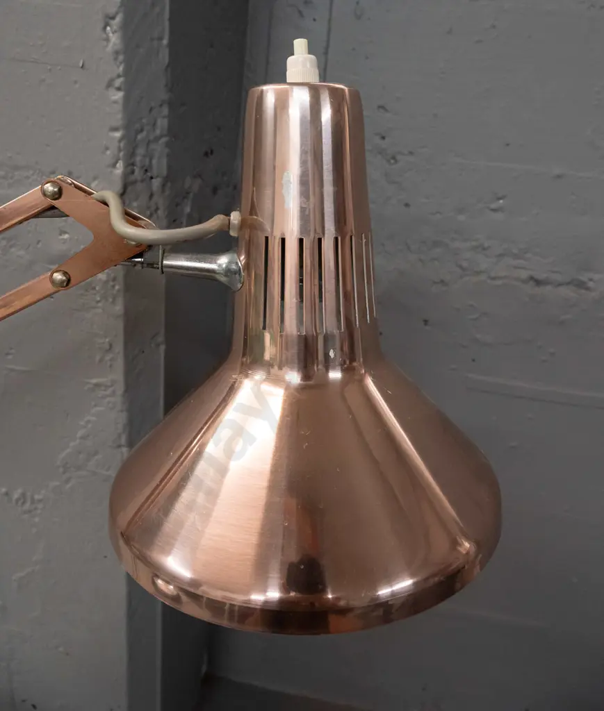 large Gartner Superluxe anglepoise lamp with copper finish with enamel finished base - some scratches and wear to finish Image 1++