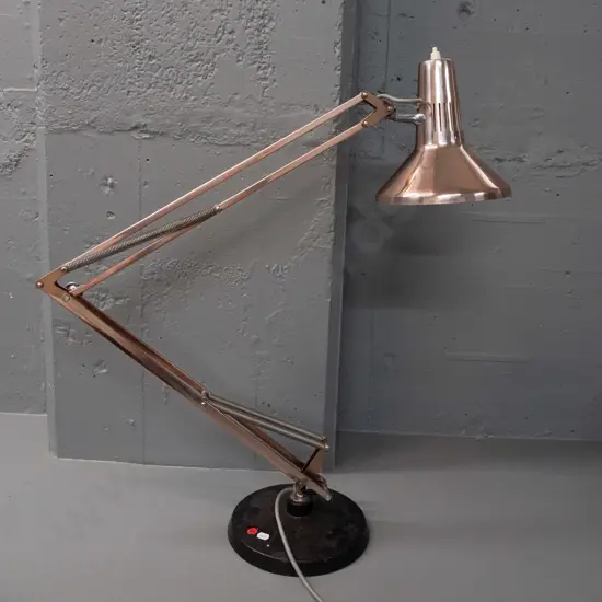 large Gartner Superluxe anglepoise lamp with copper finish with enamel finished base - some scratches and wear to finish
