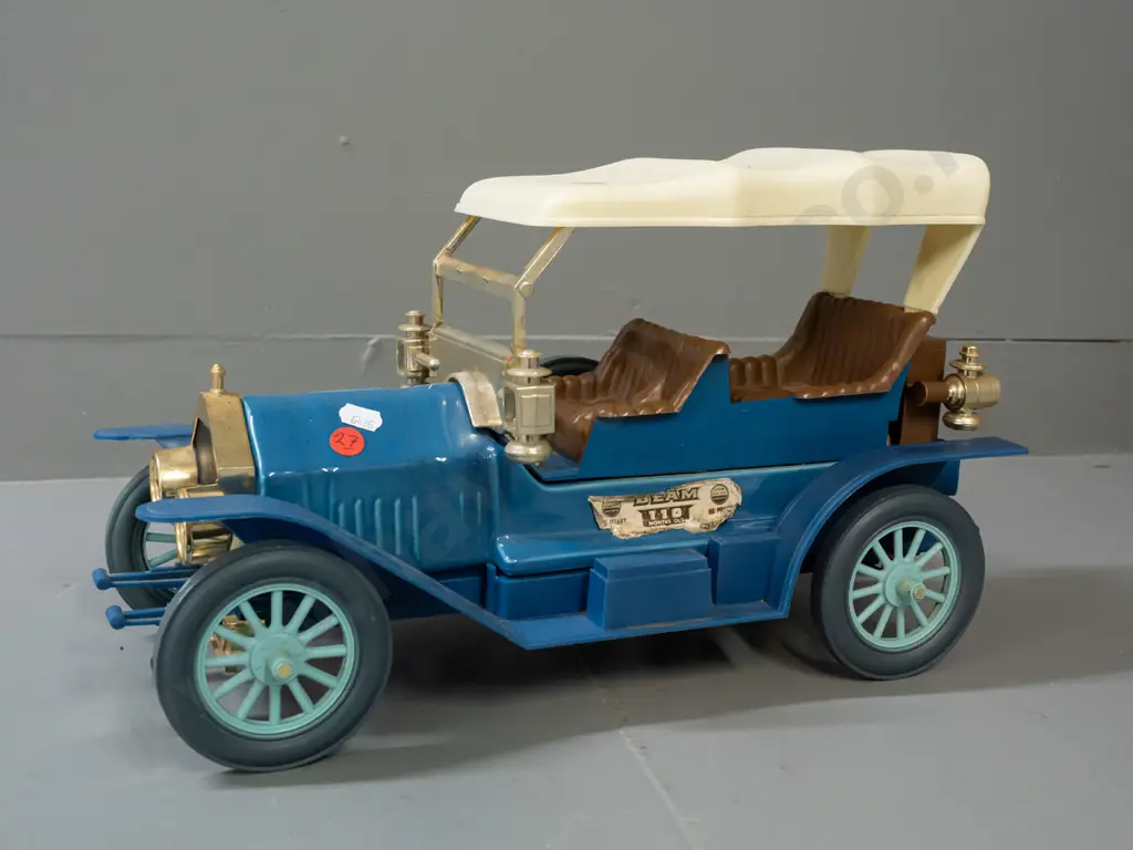 Jim Beam automotive decanter - Thomas Flyer, with contents, seal seems intact - wear to paper label, small crack in Image 1++