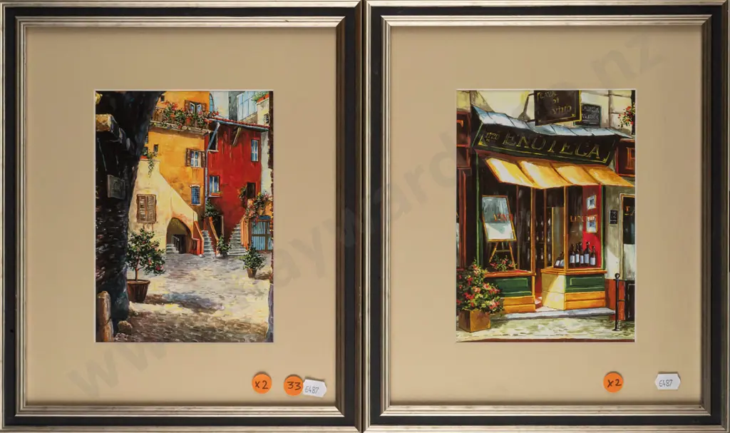 2 framed prints - Italian street scenes. H-180 W-125 Image 1++