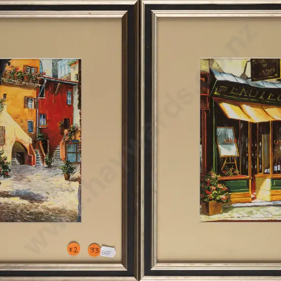 2 framed prints - Italian street scenes. H-180 W-125