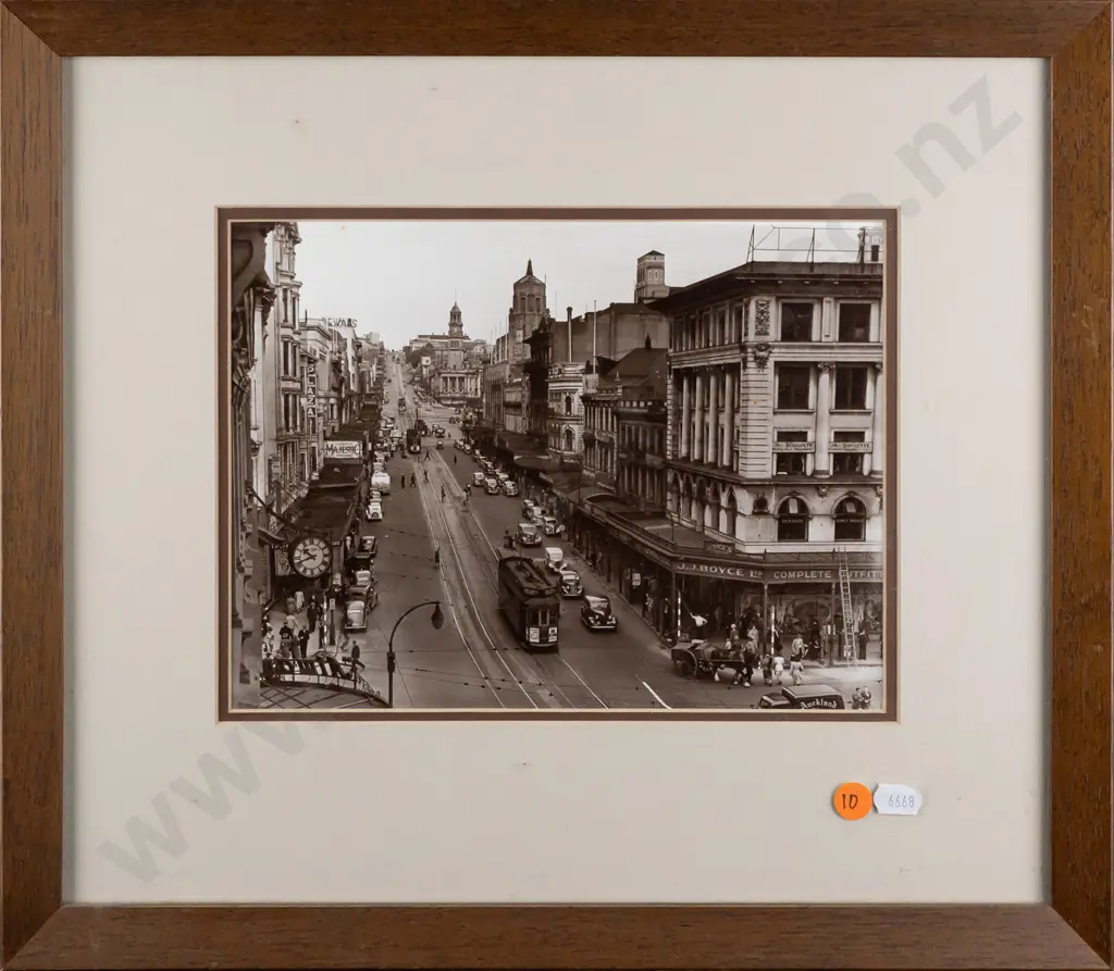 framed vintage Whites Aviation black and white photograph - Queen St, Auckland H175 W230 Image 1++