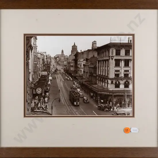 framed vintage Whites Aviation black and white photograph - Queen St, Auckland H175 W230