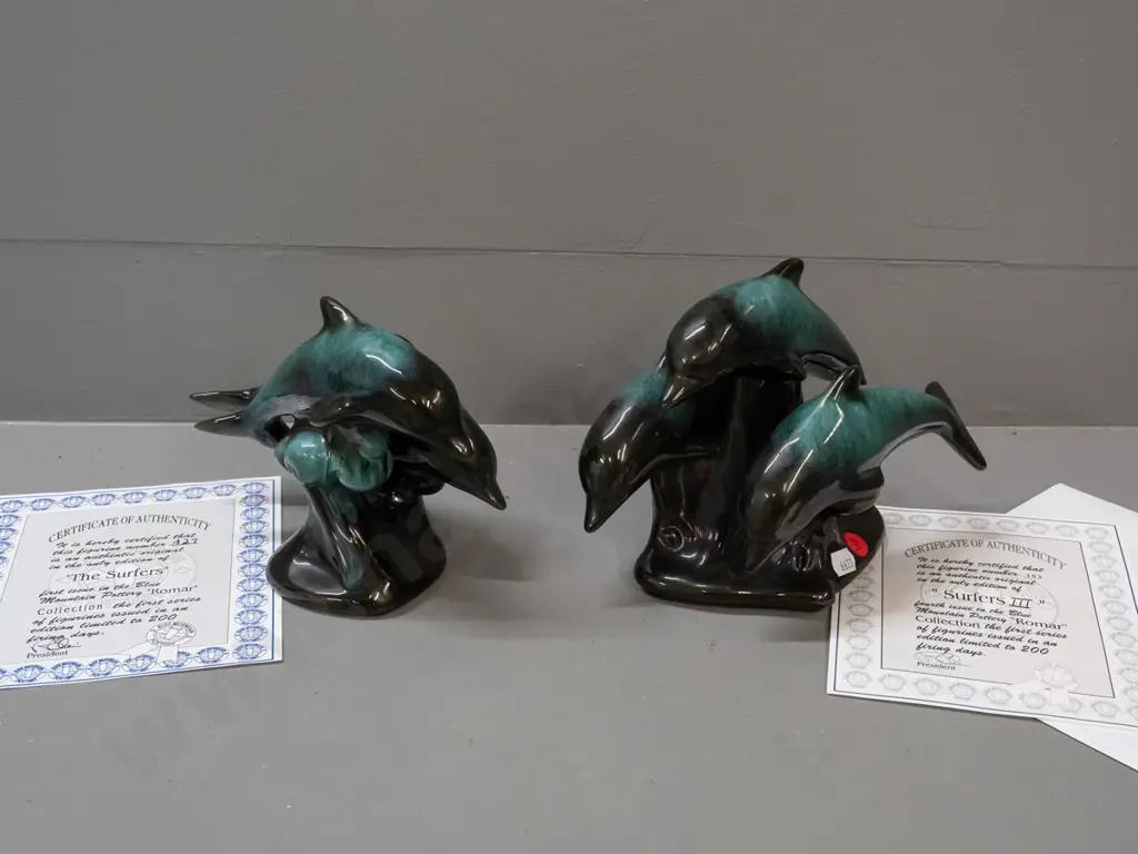 Blue Mountain pottery ltd. edition Romar series figurines with certificate: "The Surfers" and "Surfers III" Image 1++