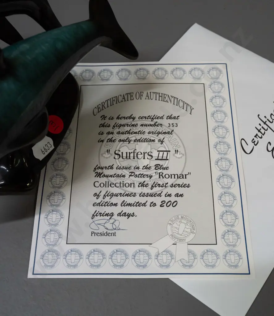 Blue Mountain pottery ltd. edition Romar series figurines with certificate: "The Surfers" and "Surfers III" Image 1++