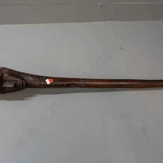 African carved timber staff or club - Fang tribe, Gabon, figural carved head, brass stud decoration L680