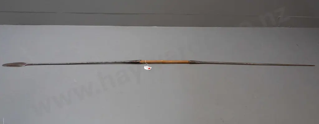 3-piece spear with metal end pieces on wooden shaft - Samburu tribe, Kenya. Some corrosion, splitting to handle L-1820 Image 1++