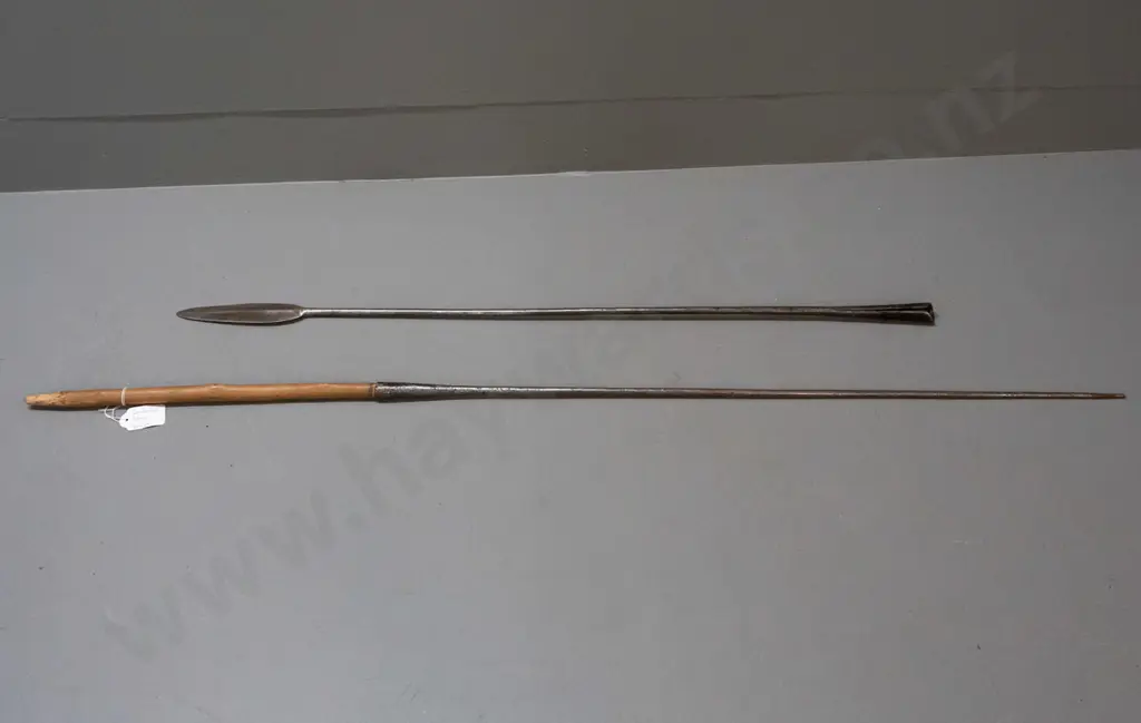3-piece spear with metal end pieces on wooden shaft - Samburu tribe, Kenya. Some corrosion, splitting to handle L-1820 Image 1++