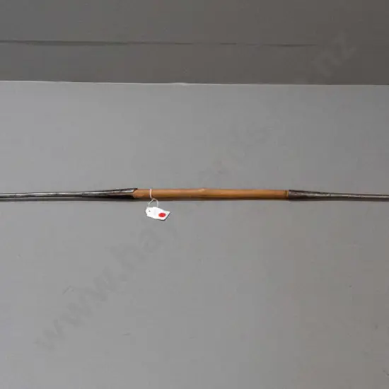 3-piece spear with metal end pieces on wooden shaft - Samburu tribe, Kenya. Some corrosion, splitting to handle L-1820