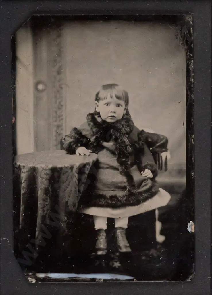 framed vintage photograph - toddler portrait H95 W60 Image 1++