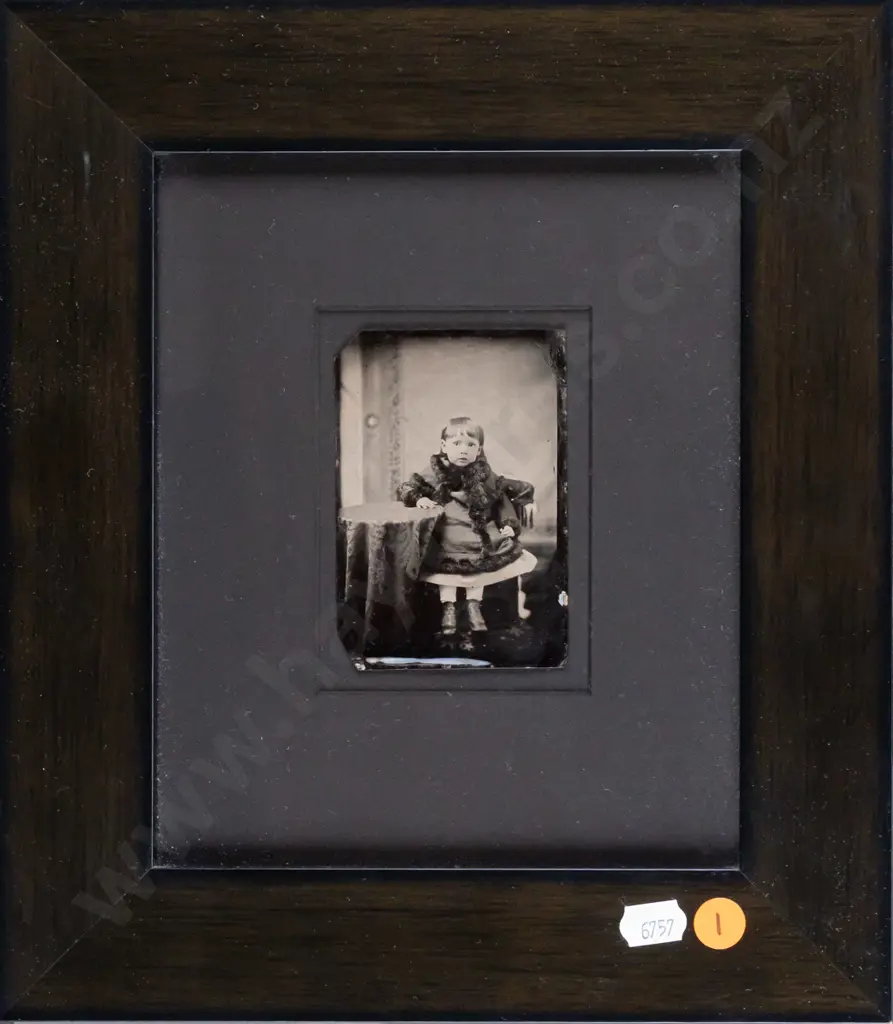 framed vintage photograph - toddler portrait H95 W60 Image 1++