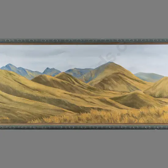 P A Lawrence -- framed oil on board "Dansey's Pass Central Otago" H-225 W-595