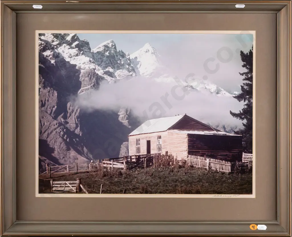Matheson Beaumont framed photograph "Wool Shed Lake Johnson" [small spot of discolouration at centre] H-300 W-400 Image 1++