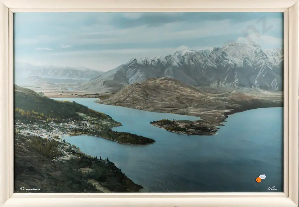 White's Aviation -- framed hand-coloured photograph "Queenstown" H-495 W-740 Image 1++
