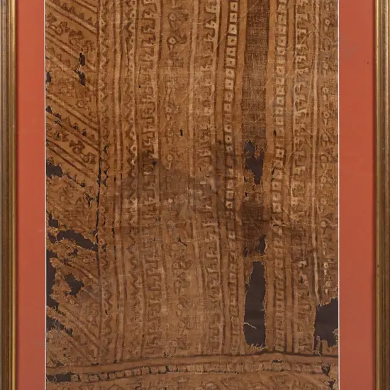 Framed antique Inca textile. H-505 W-810