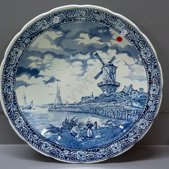 Boch Delft windmill scene wall charger with shaped rim D-400