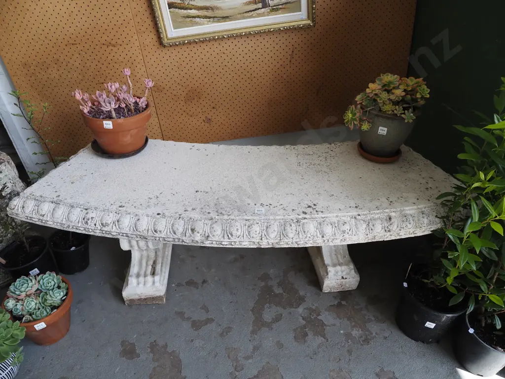 cast concrete curved garden bench seat H460 W1450 D520 Image 1++