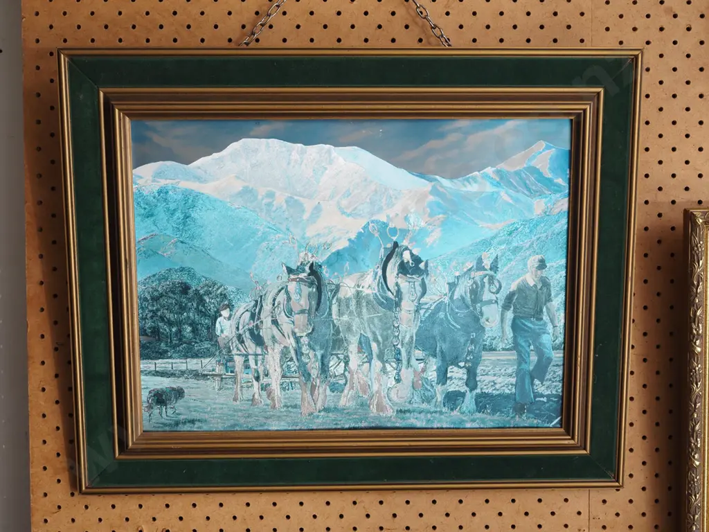 framed velvet print on fabric - plough team Image 1++