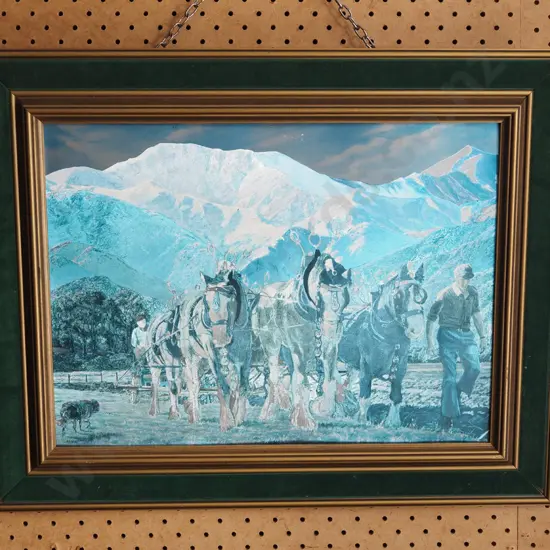 framed velvet print on fabric - plough team