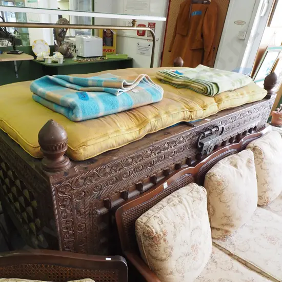 mahogany bergere 3 piece lounge suite - 3 seater, 2x singles - no holes in cane - overall good condition