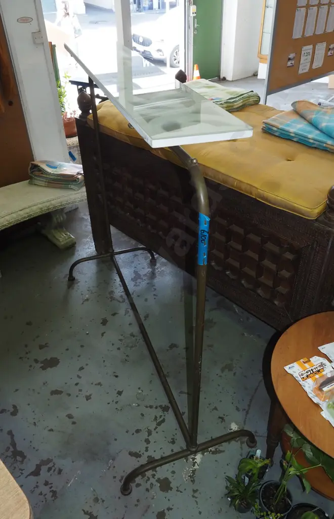 Edwardian metal shop display rack with improvised top shelf H1510 W1600 Image 1++