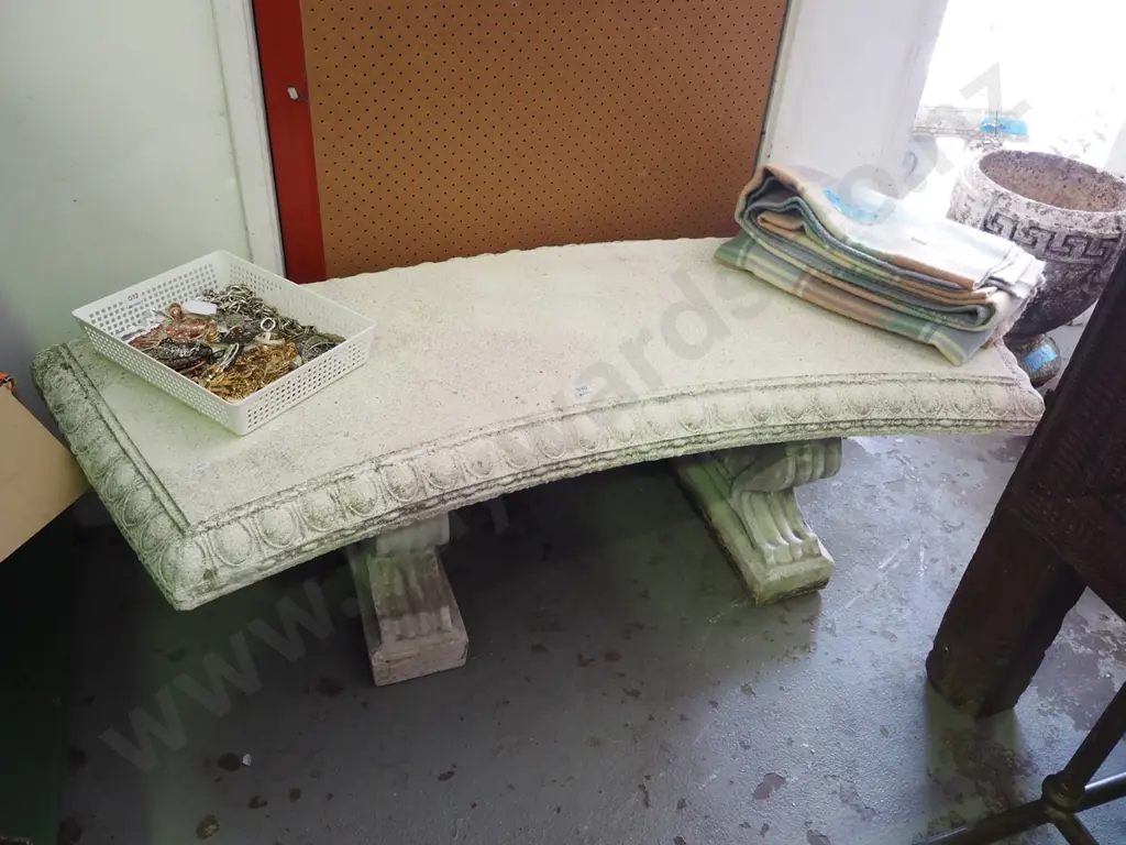 cast concrete curved garden bench seat H460 W1450 D520 Image 1++
