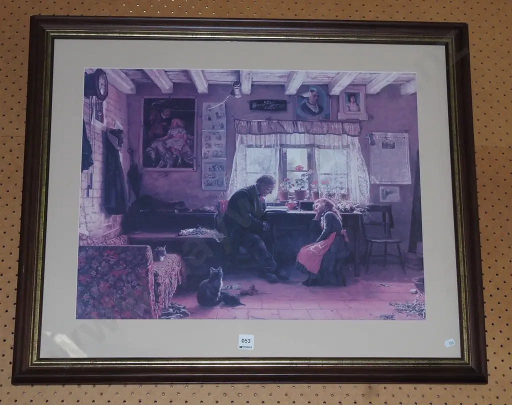 framed print - man and girl reading at table Image 1++