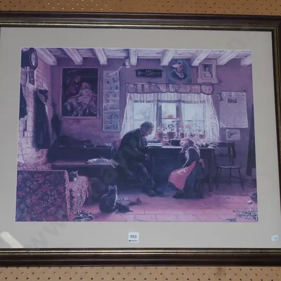 framed print - man and girl reading at table