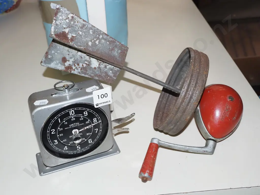 Smith's clockwork timer clock, vintage butter churner top Image 1++