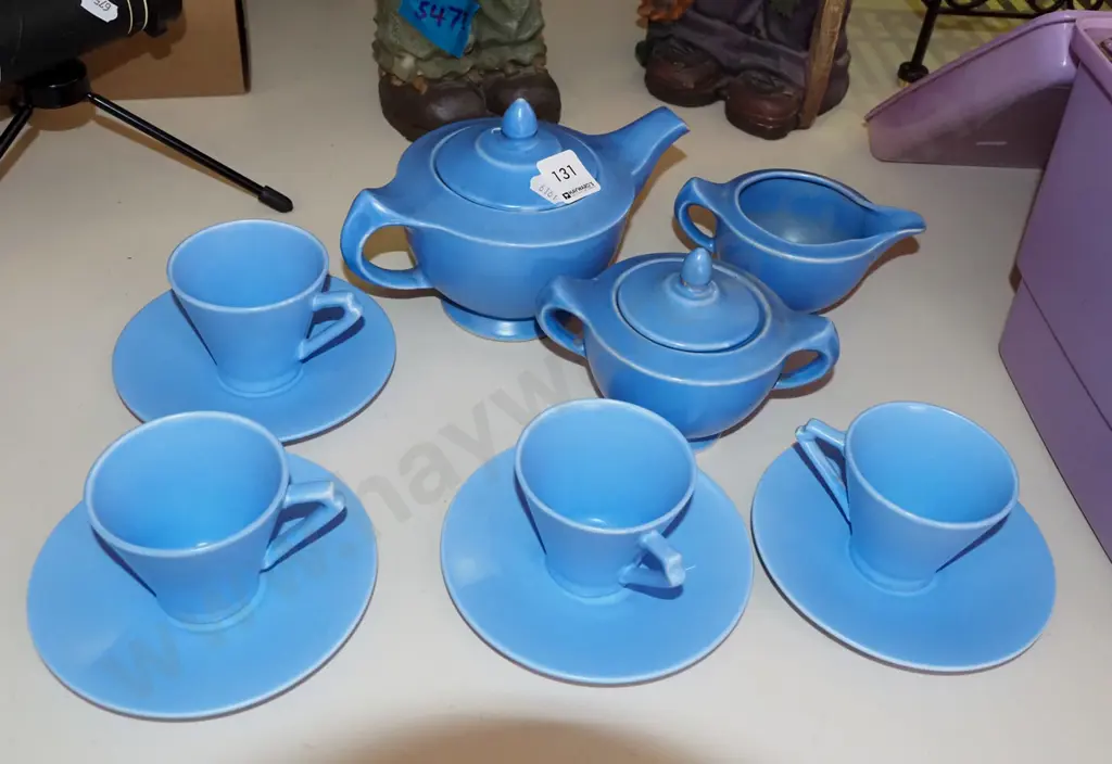 blue Cauldon 11 piece tea set - chips to teapot spout Image 1++