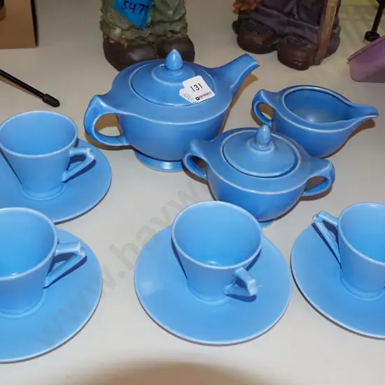 blue Cauldon 11 piece tea set - chips to teapot spout