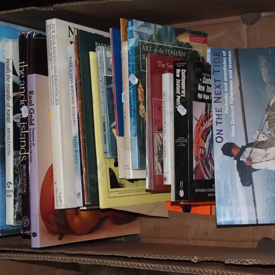 box; various books