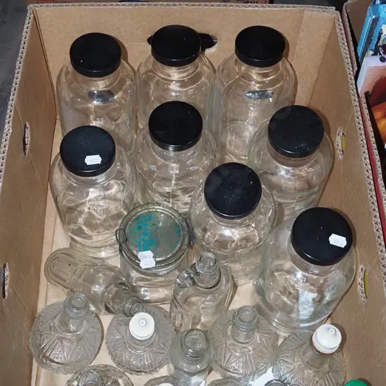 box; storage canisters, various bottles