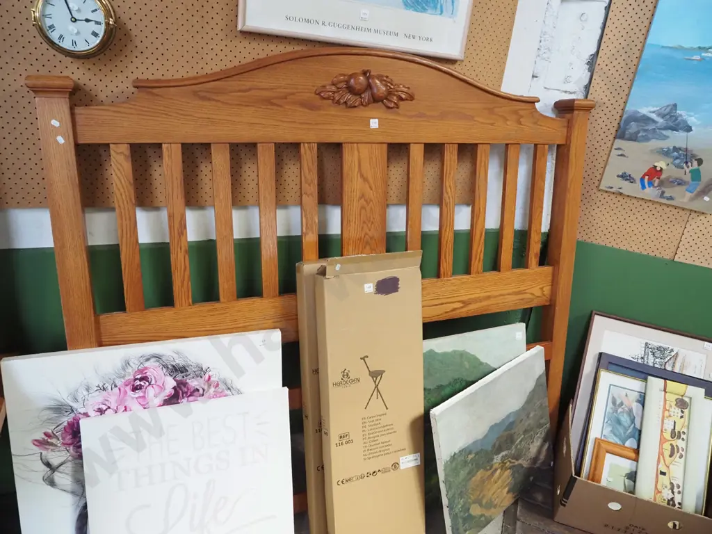 carved solid oak queen headboard Image 1++