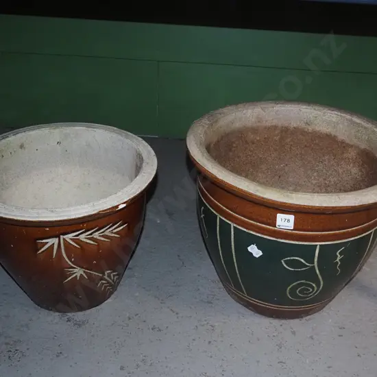 2x glazed planters Tallest H320