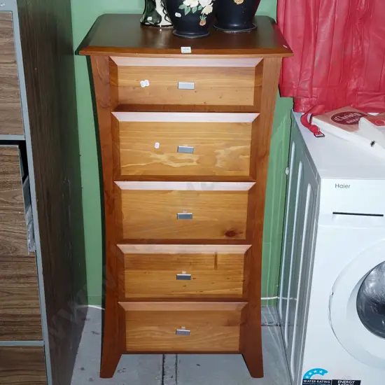 solid pine 5 drawer tall boy H1175 W570 D440