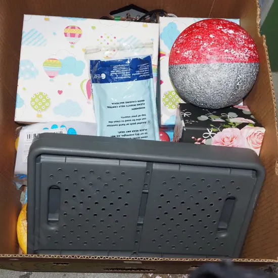 box; storage boxes, polystyrene balls etc