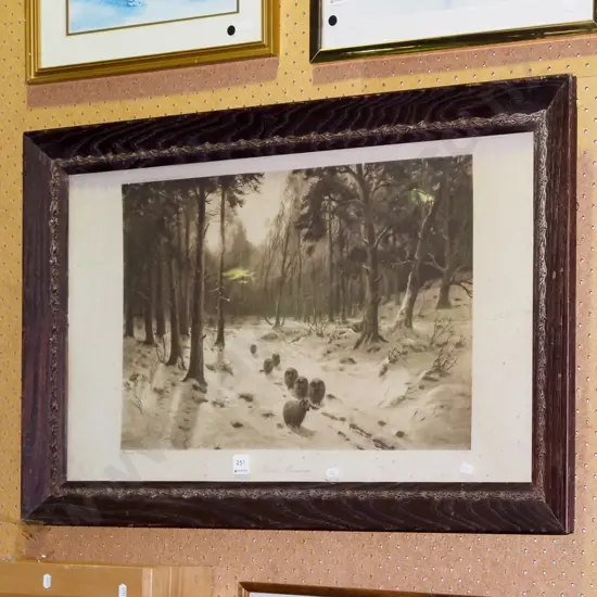 ornate oak framed print - Winter Morning - significant foxing