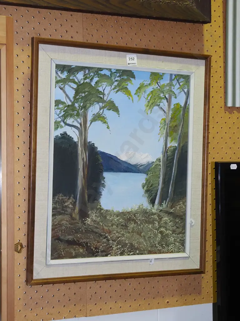 framed oil - lake and moutain scene Image 1++