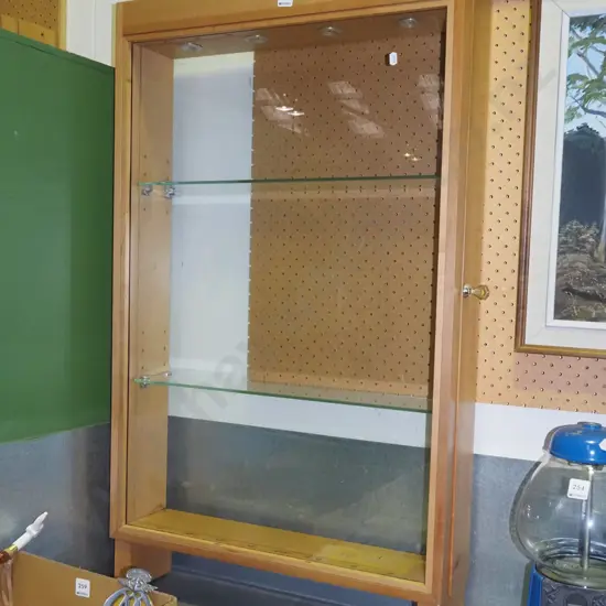 wall mounted lockable illuminated display case H1000 W600 D130 - key in office