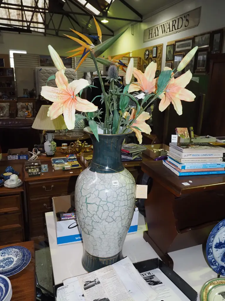 tall hand made vase with plastic flowers Vase H630 Image 1++
