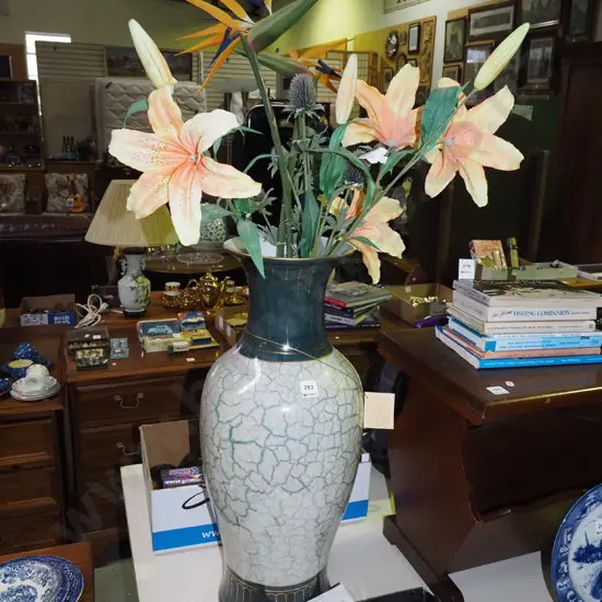 tall hand made vase with plastic flowers Vase H630