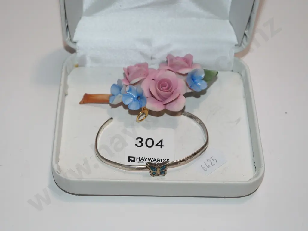sterling silver butterfly bracelet - slightly mishapen, capodimonte floral broach Image 1++