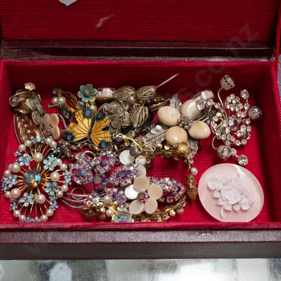 tray of brooches 