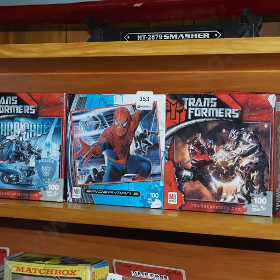 2x Transformers and 1x Spider Man puzzles