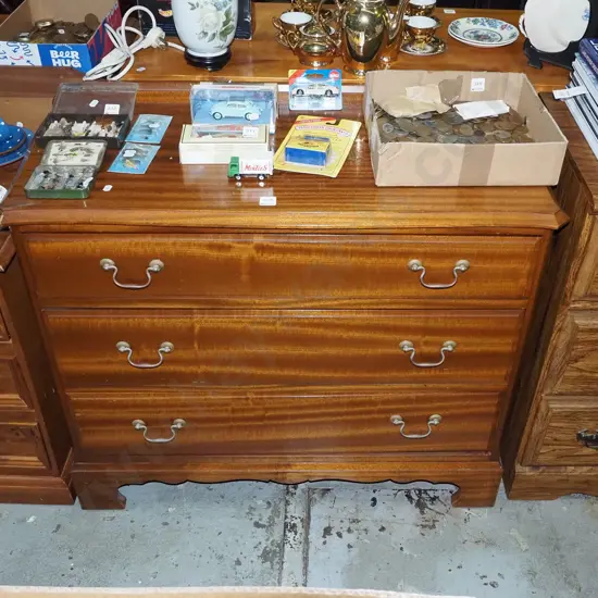 rimu 3-drawer chest with brass drop handles H-750 W-880 D-400