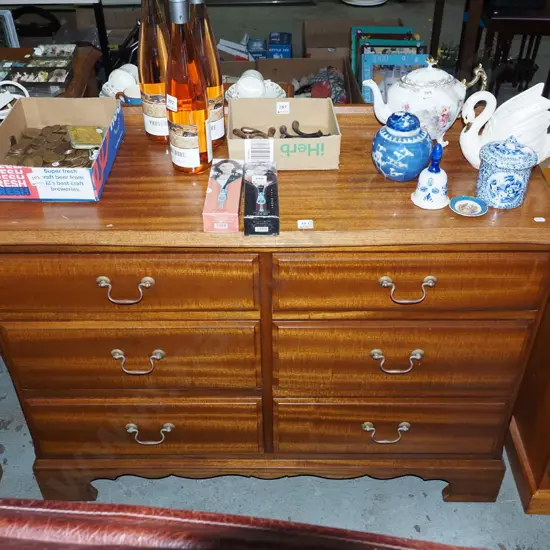 rimu 6-drawer chest with brass drop handles H-750 W-1100 D-410