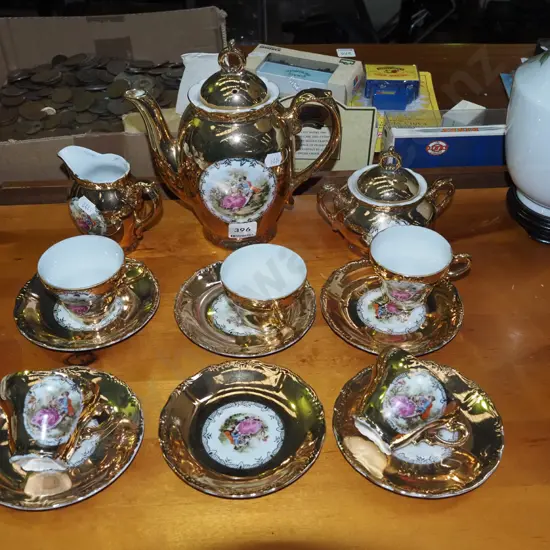 Japanese all-over-gold coffee pot, cups saucers cream & sugar