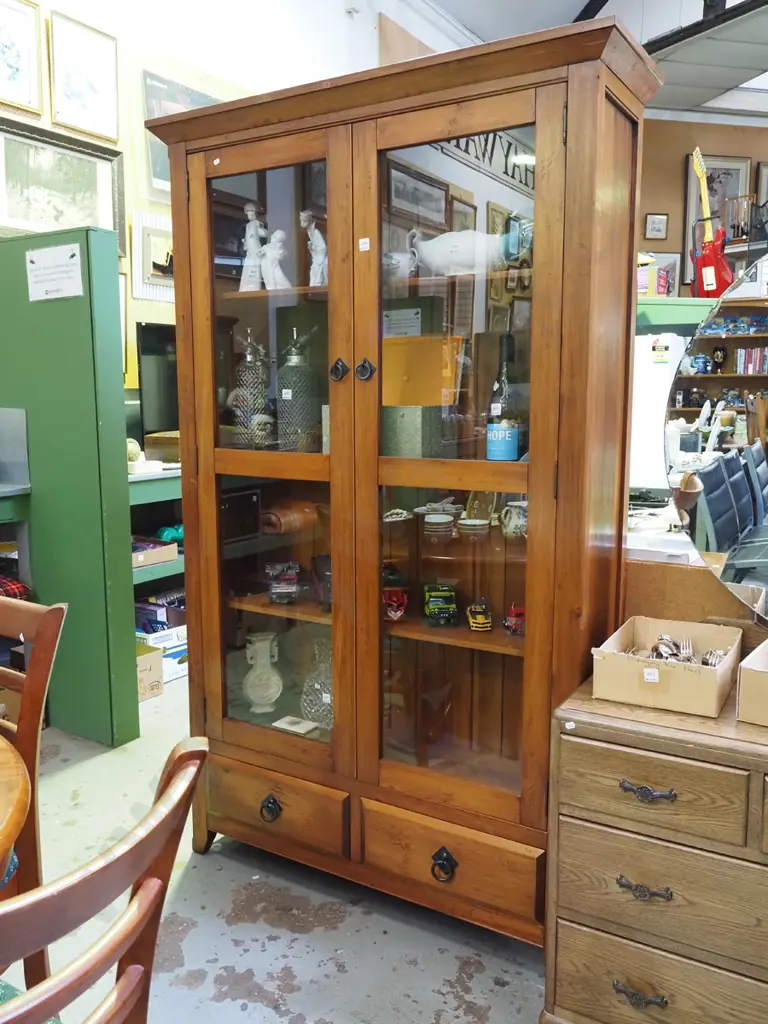 solid wood 2-drawer 2 glazed door display cabinet H-1950 W-1100 D-360 Image 1++