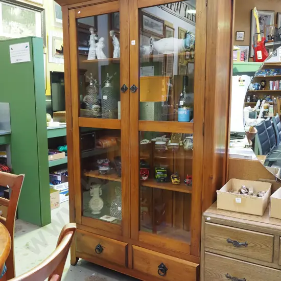 solid wood 2-drawer 2 glazed door display cabinet H-1950 W-1100 D-360